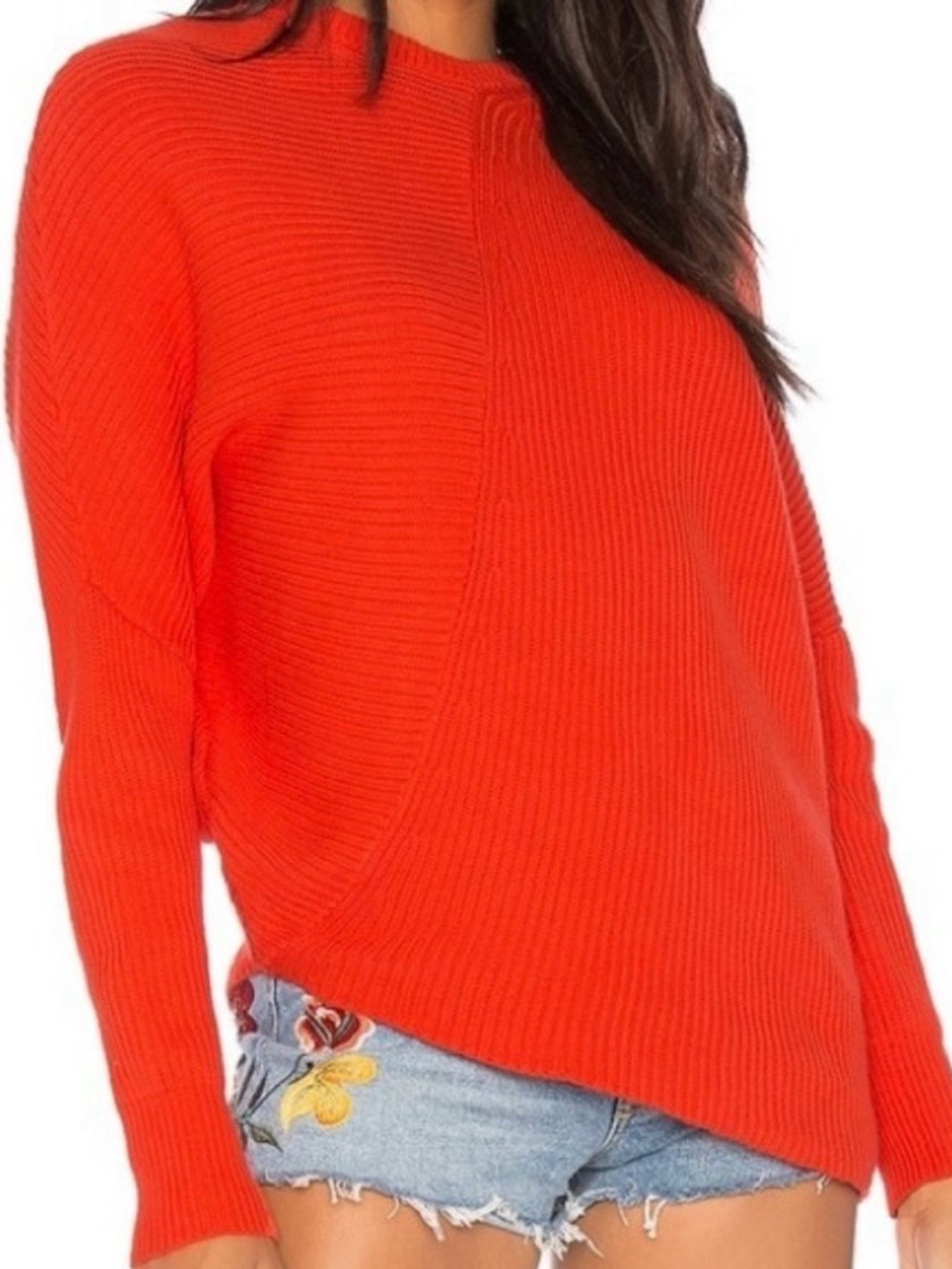 #176- Free People Vibrant Color Ribbed Crew Sweater